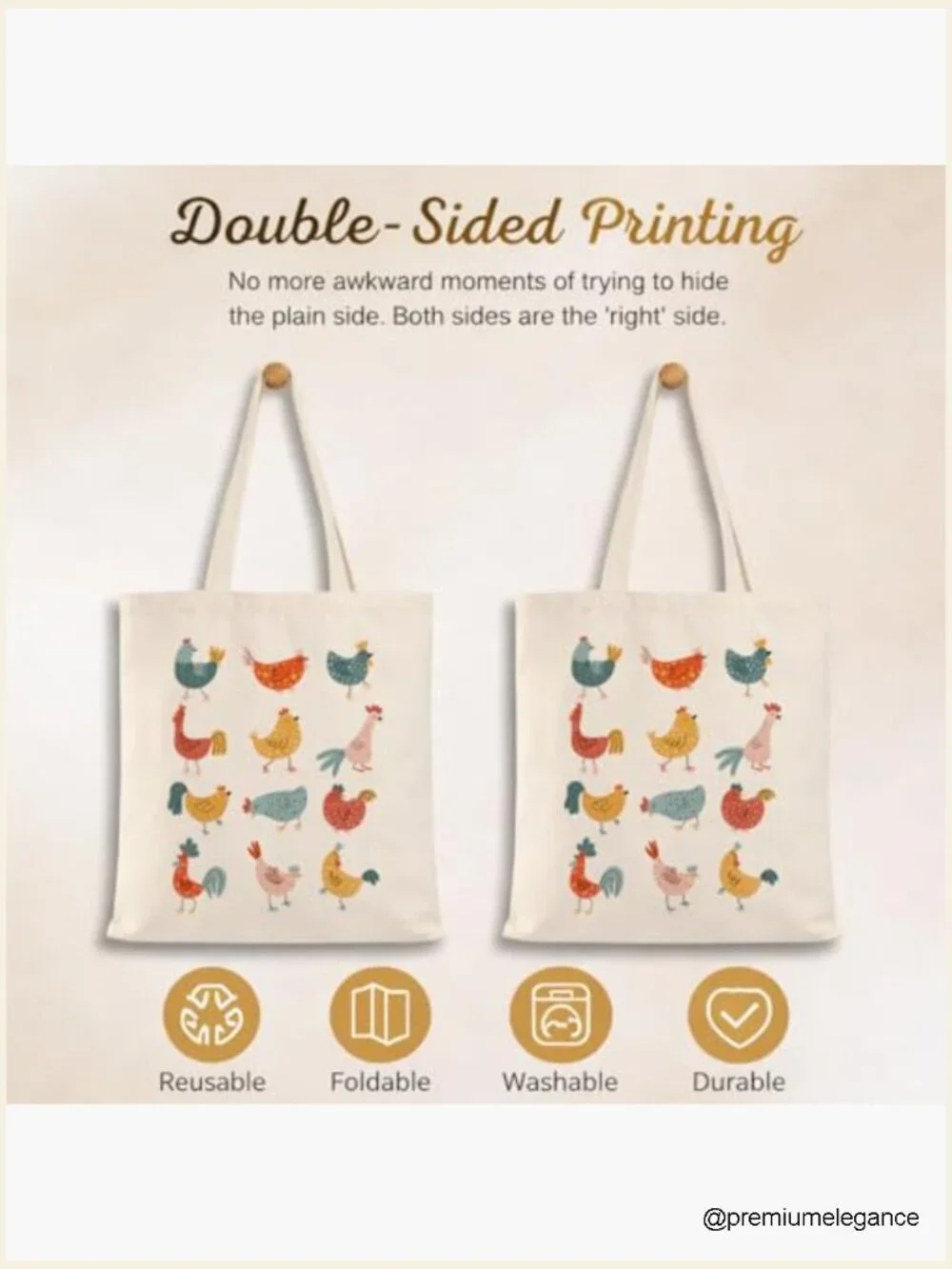 Heavy Duty Canvas Grocery Tote, Large Capacity Weekender Shopping Bag